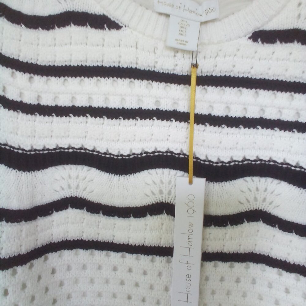 House of Harlow 1960 2PC Crocheted Blck/Whte Stripe Top & Maxi Skirt Size: L NWT - Picture 4 of 12